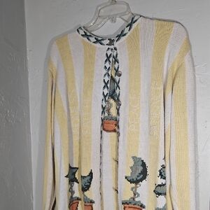 Quacker Factory Yellow and White Cardigan with Floral Design